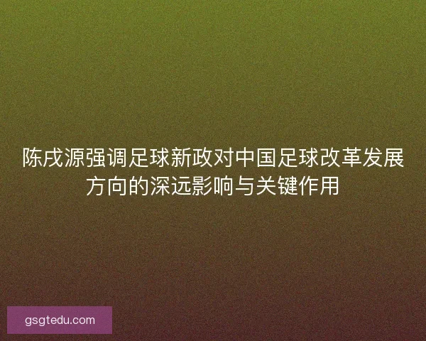 陈戌源强调足球新政对中国足球改革发展方向的深远影响与关键作用